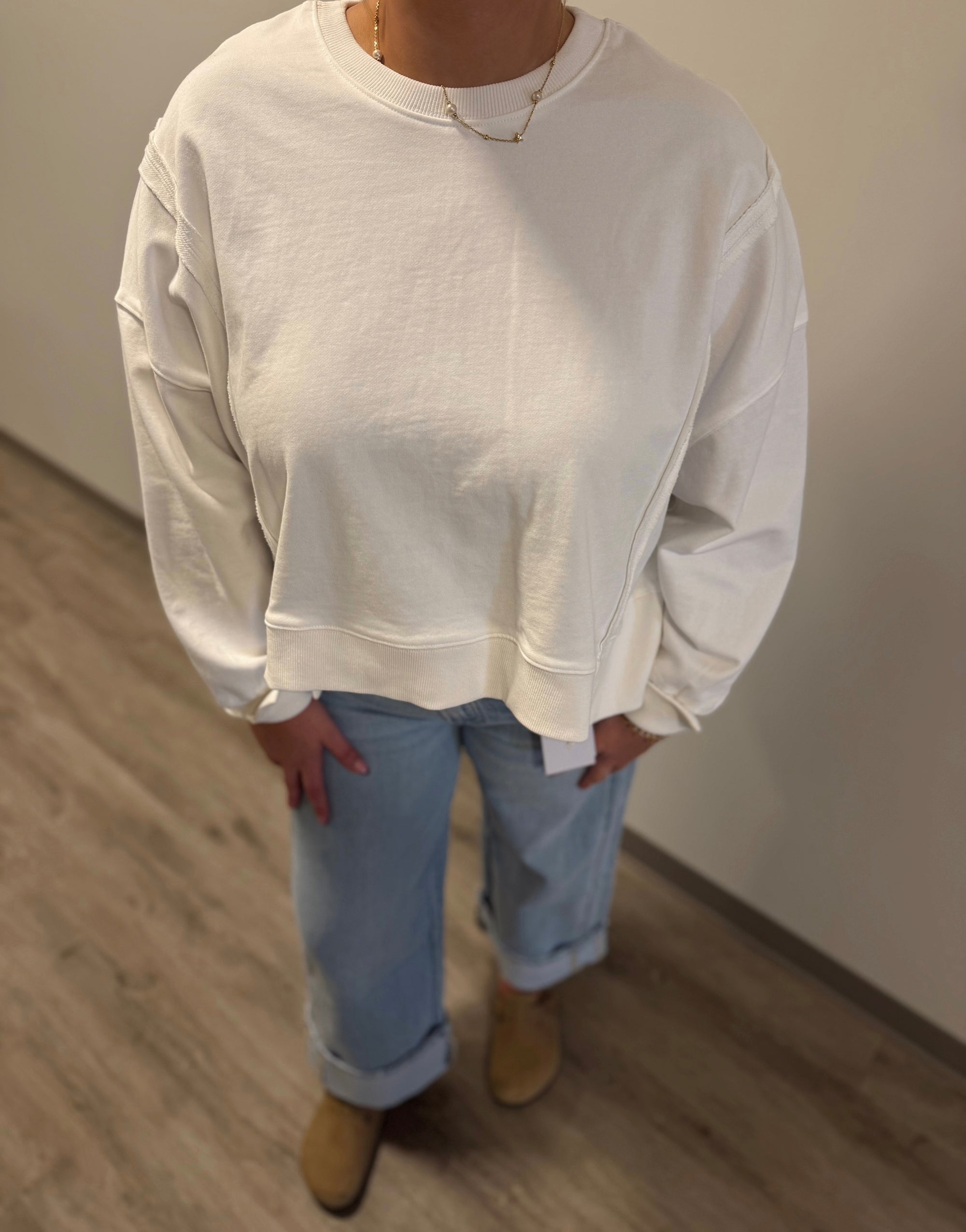 Soft White Round Neck Crew