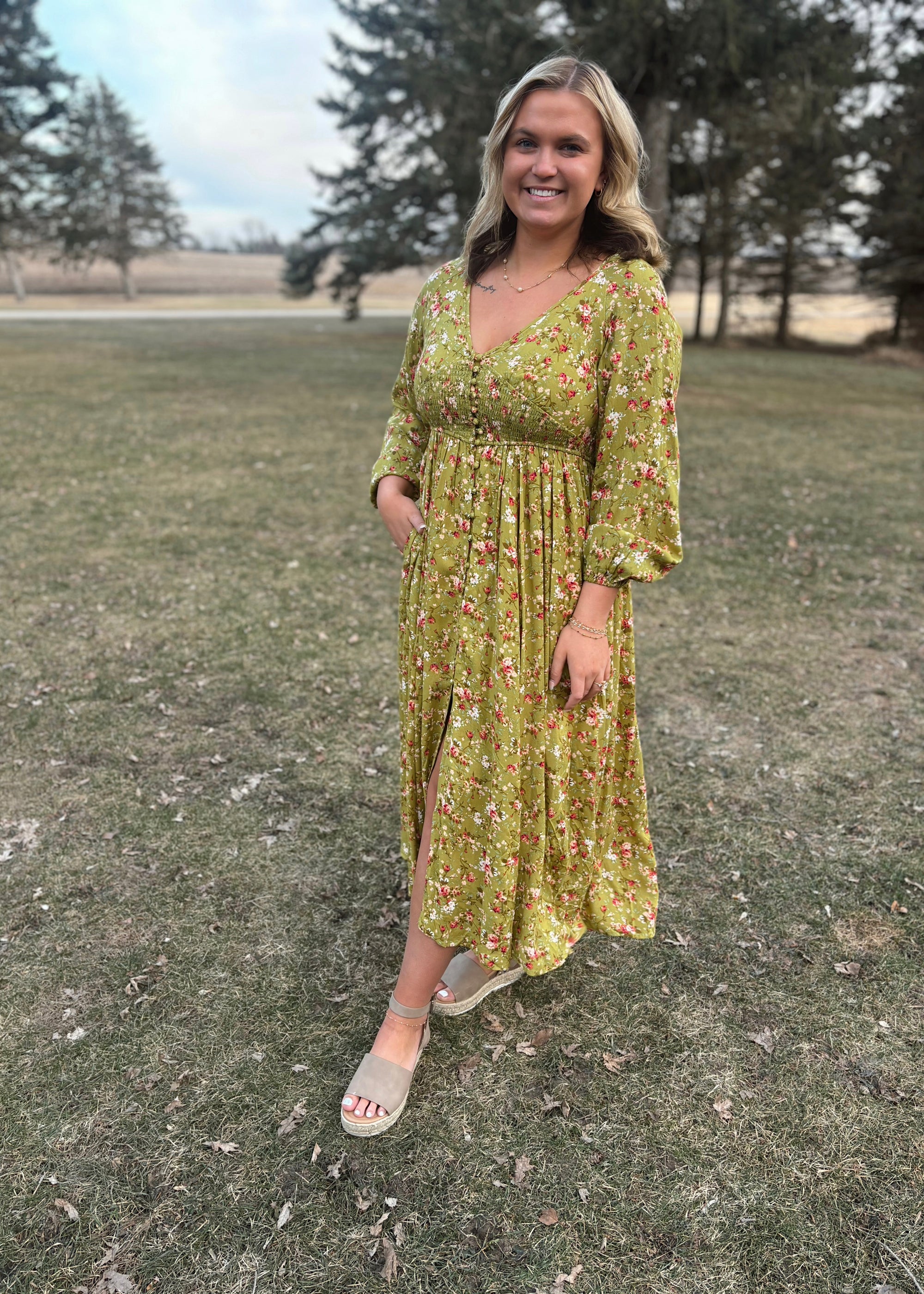 Avocado Bloom Maxi Dress
