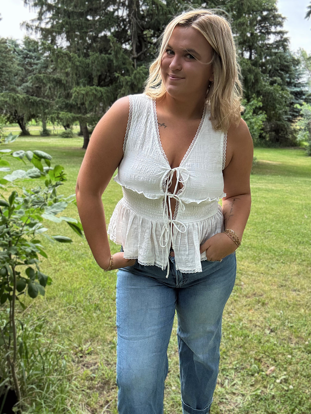 Sweet Magnolia Tie Tank- Ivory