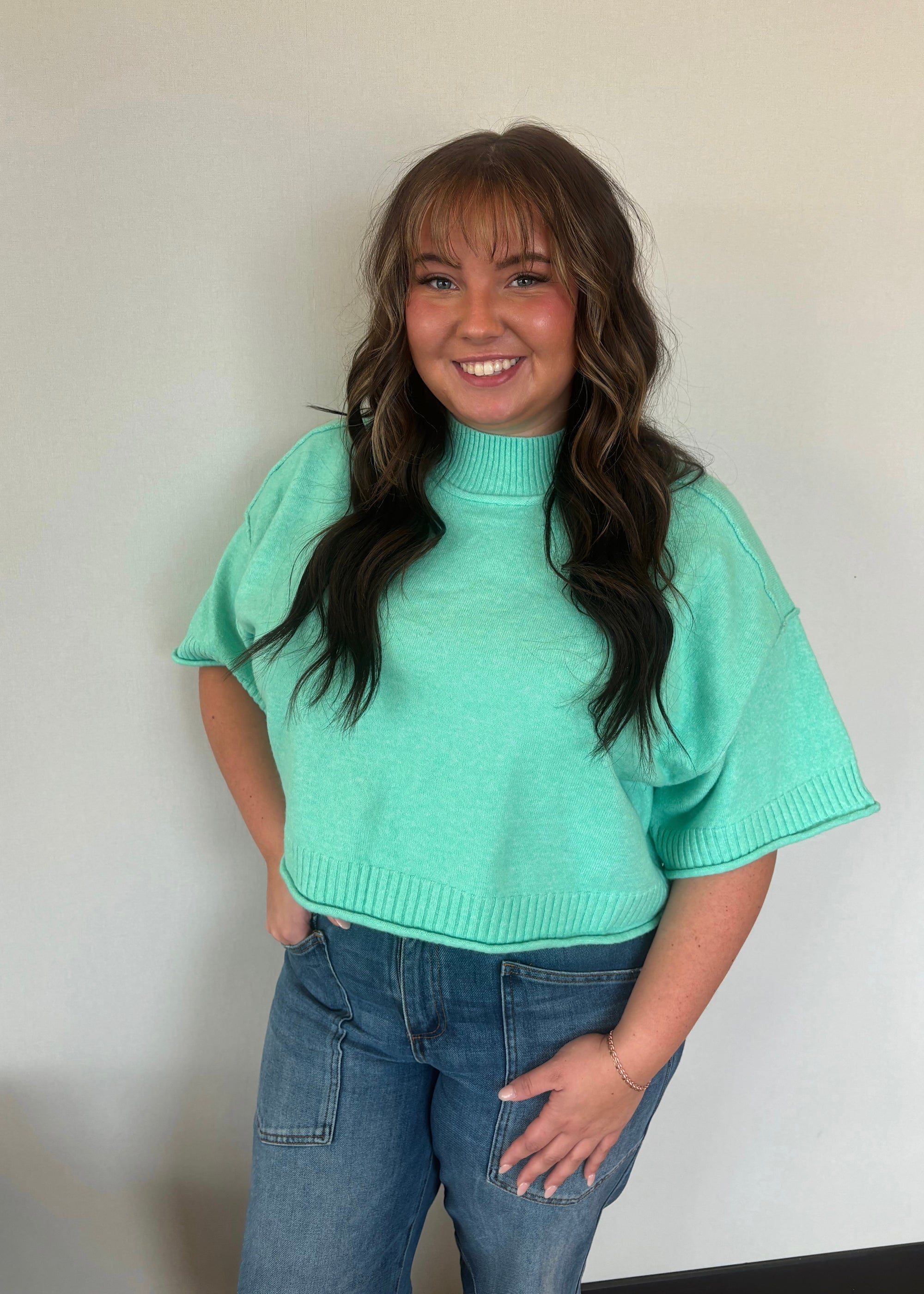 Mint Breeze Mock Neck Short Sleeve