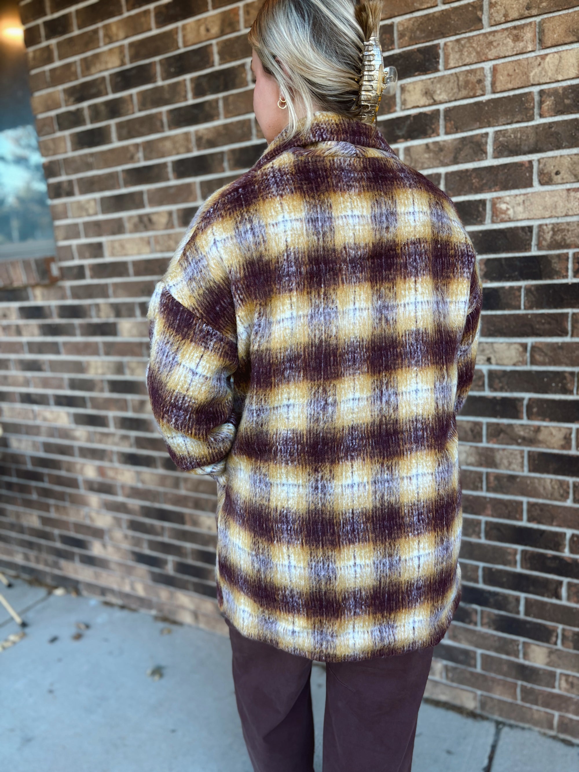 Golden Plum Plaid Coat