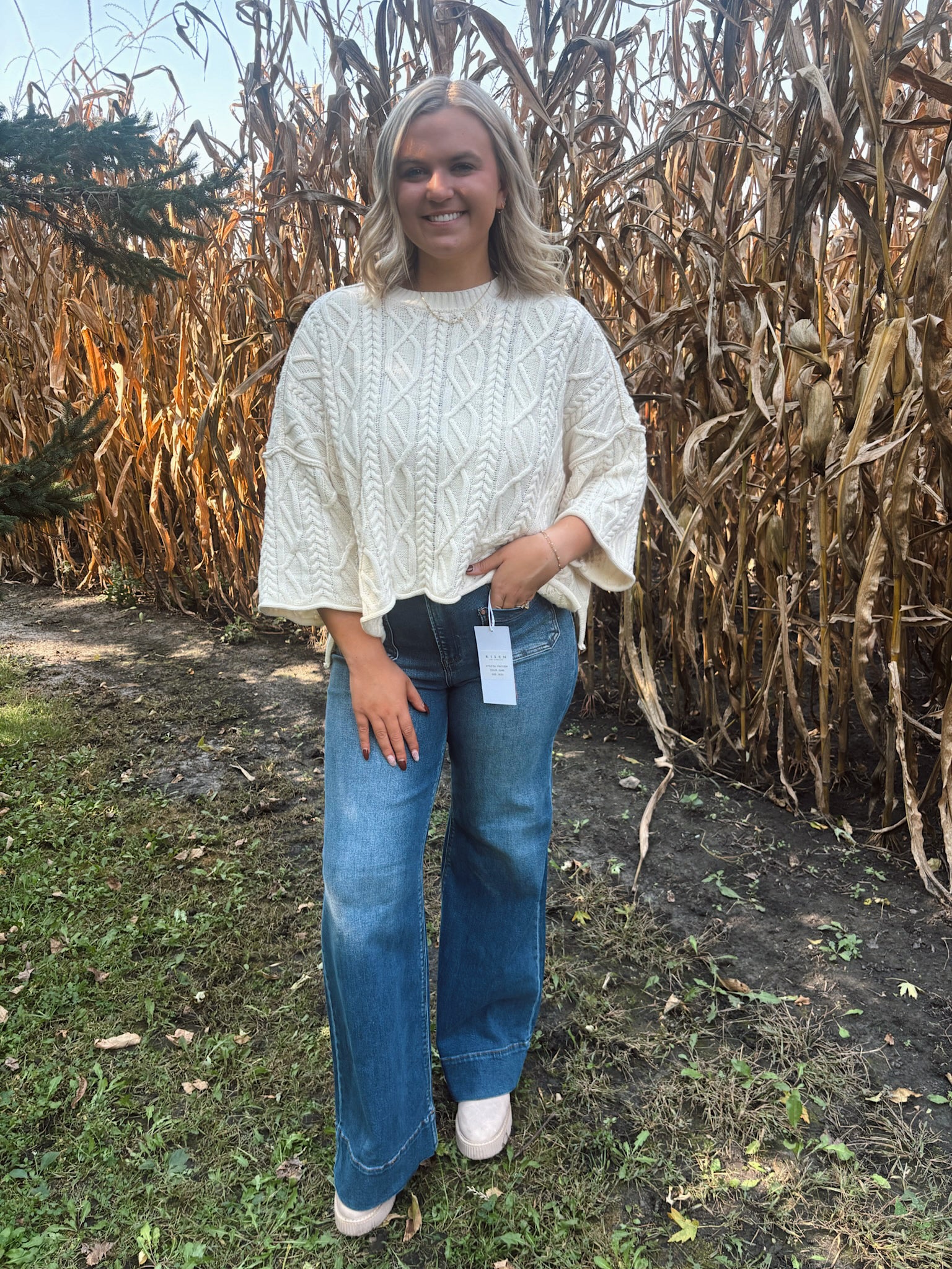 Cream Knit Bell Sleeve Sweater