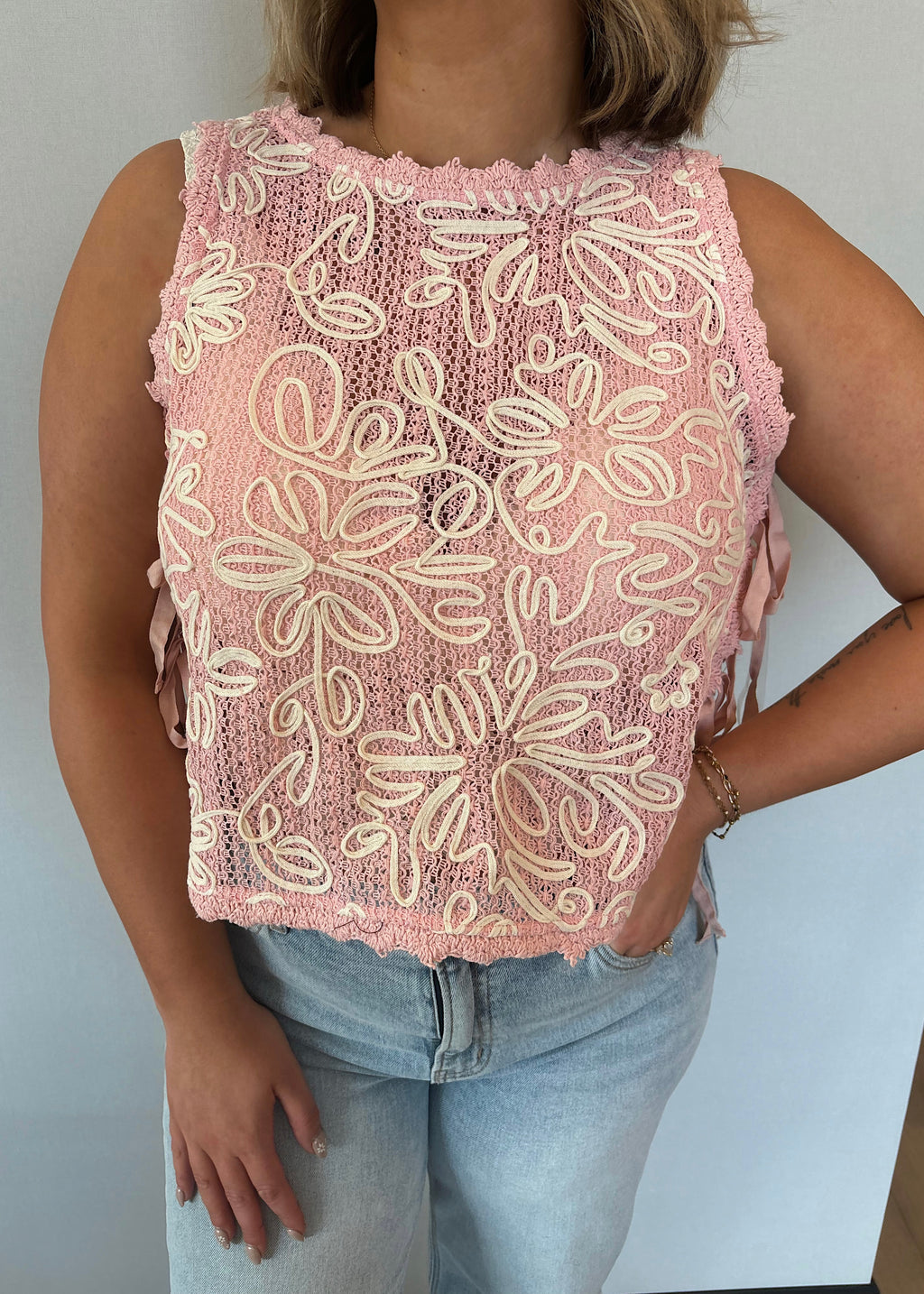 Coral Bloom Crochet Tank