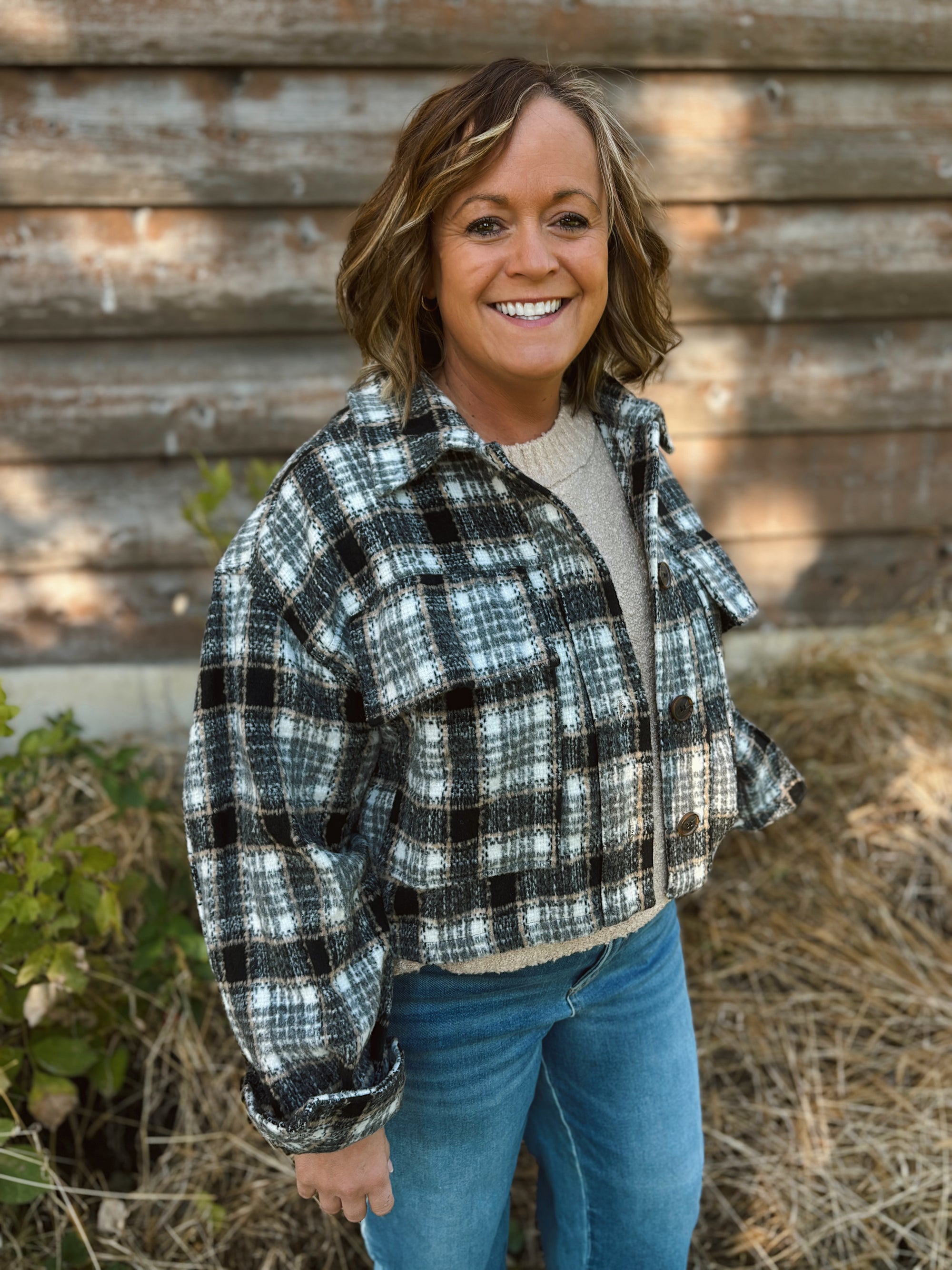 Black Plaid + Pocket Crop Shacket