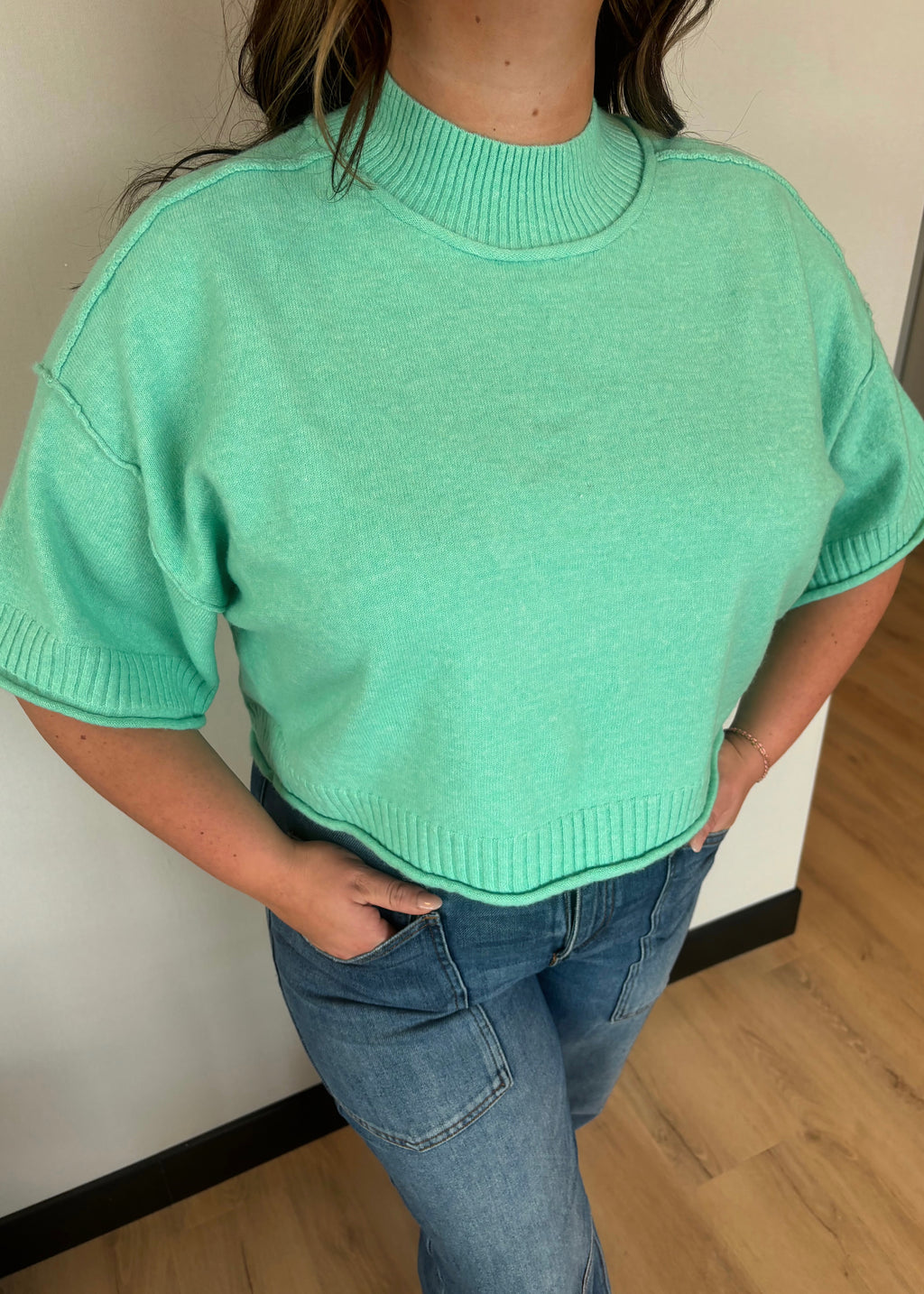 Mint Breeze Mock Neck Short Sleeve