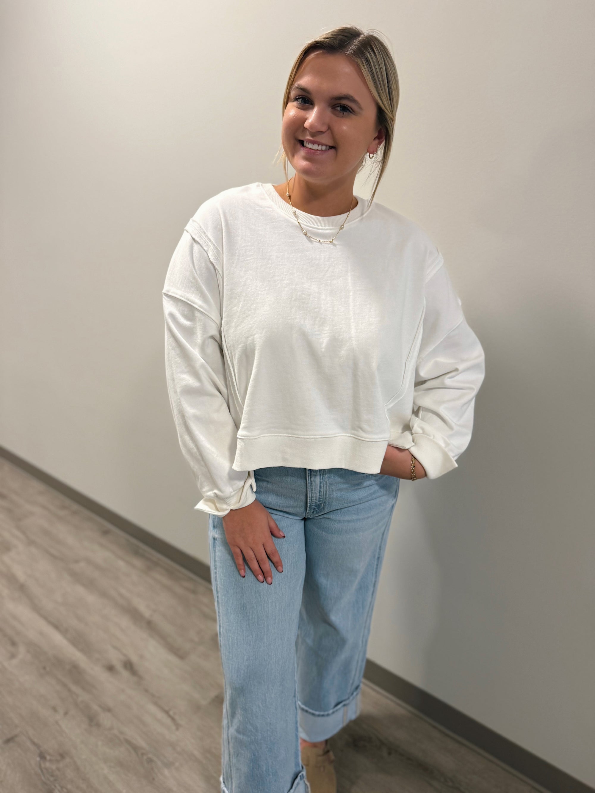 Soft White Round Neck Crew