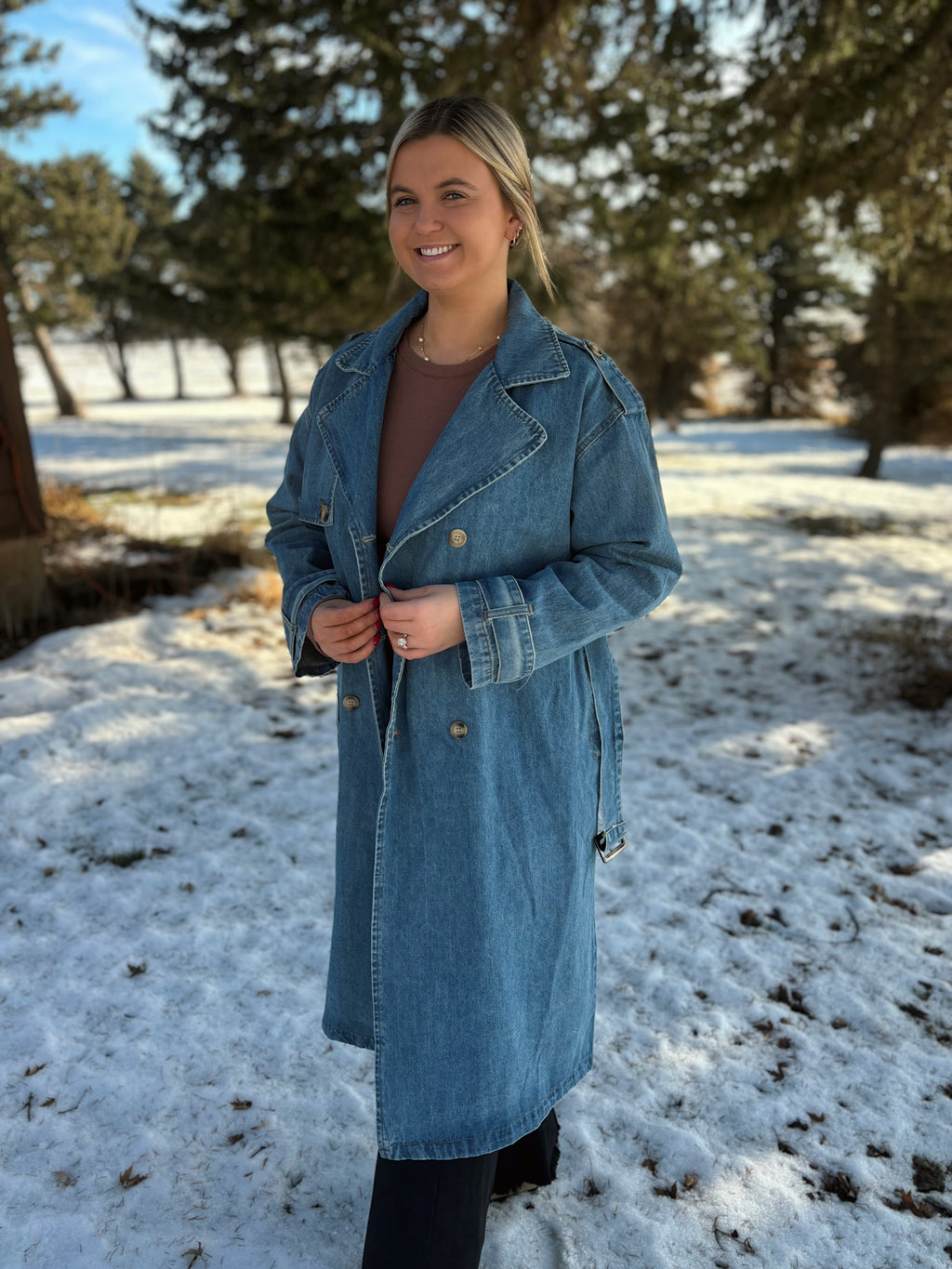 Downtown Belted Denim Trench