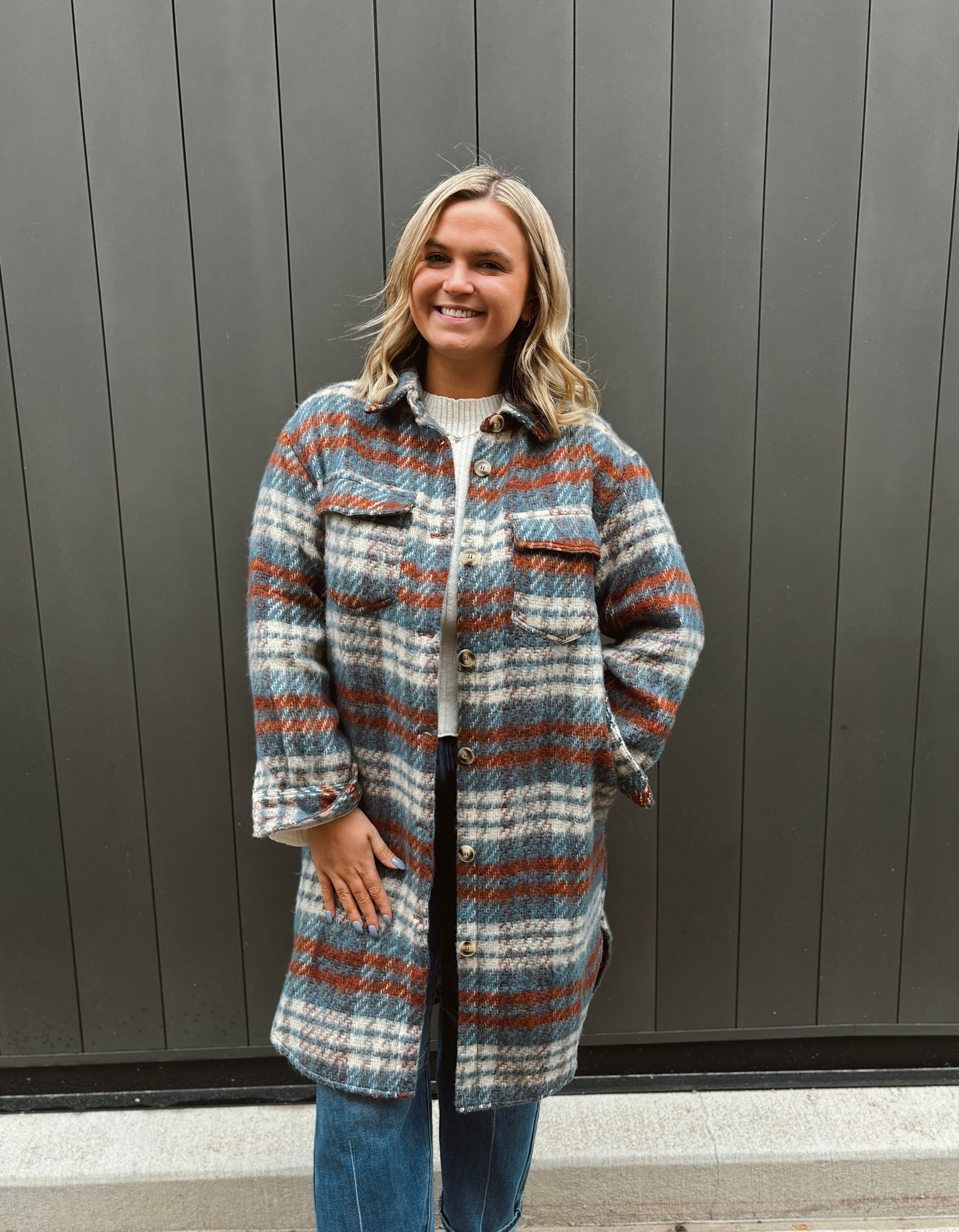 Cranberry Plaid Longline Jacket