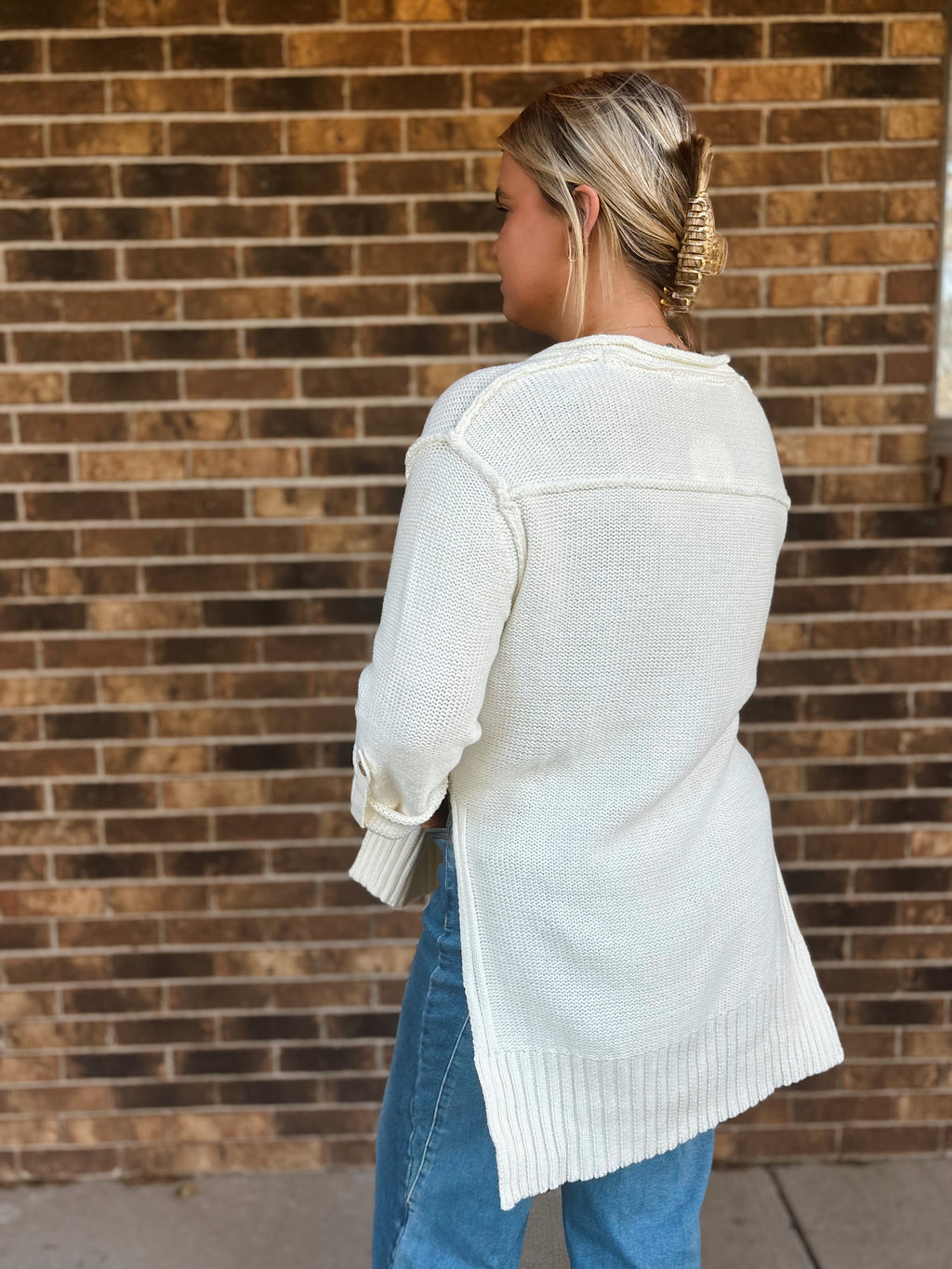 Frosted Cream Dolman Button Henley