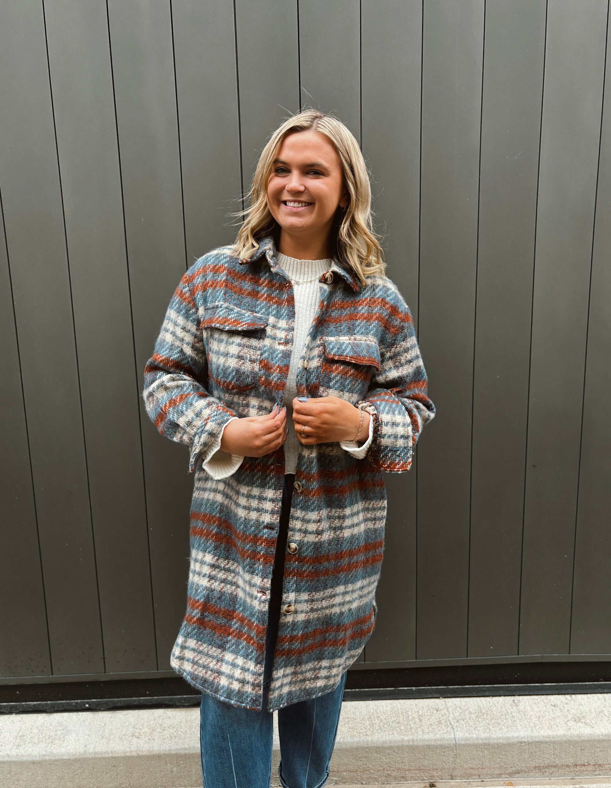 Cranberry Plaid Longline Jacket