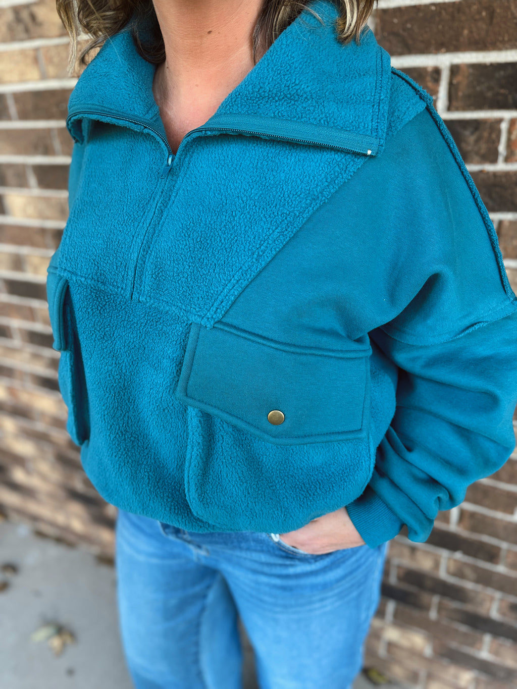 Teal Campus Pocket Pullover