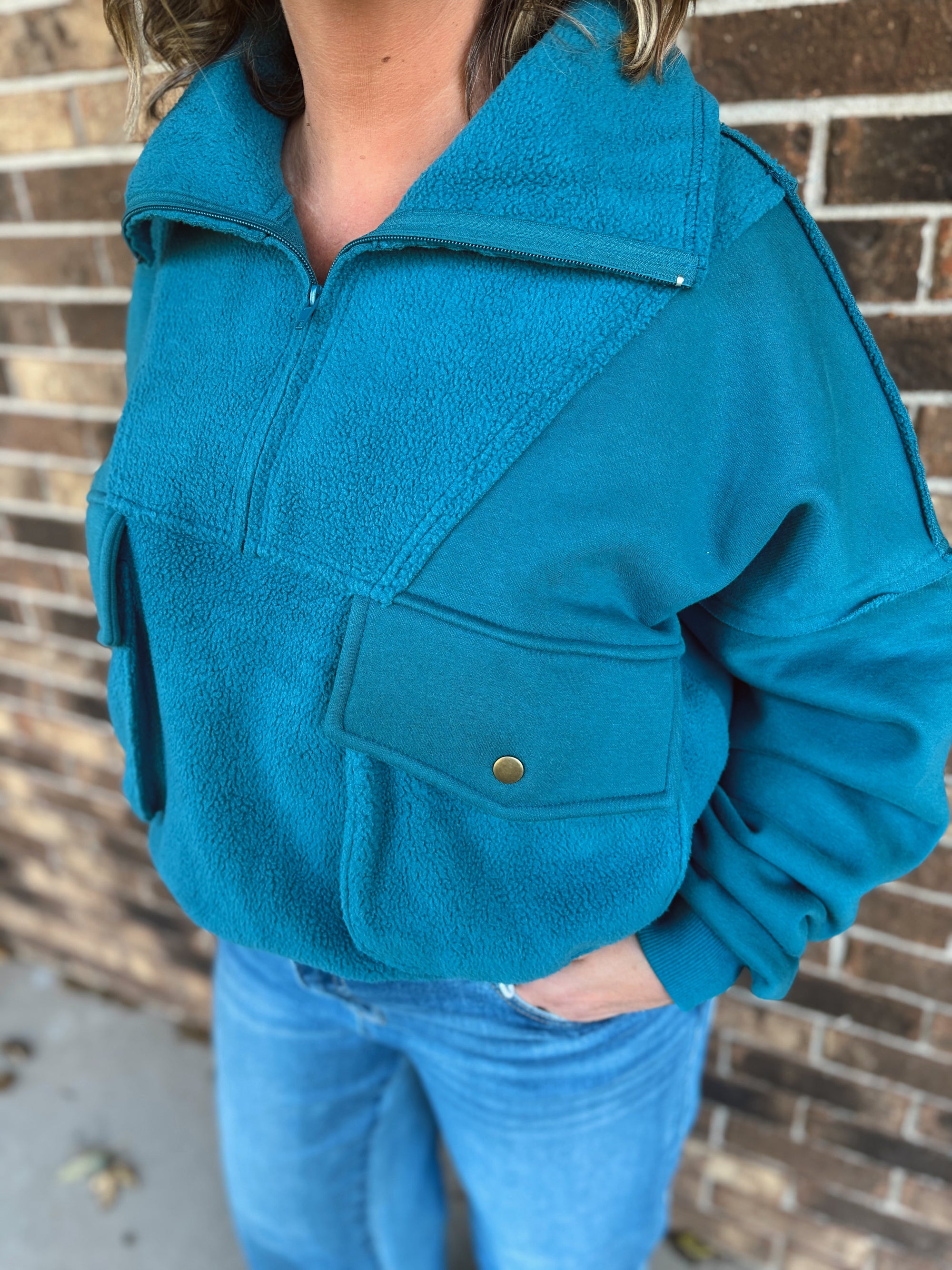Teal Campus Pocket Pullover