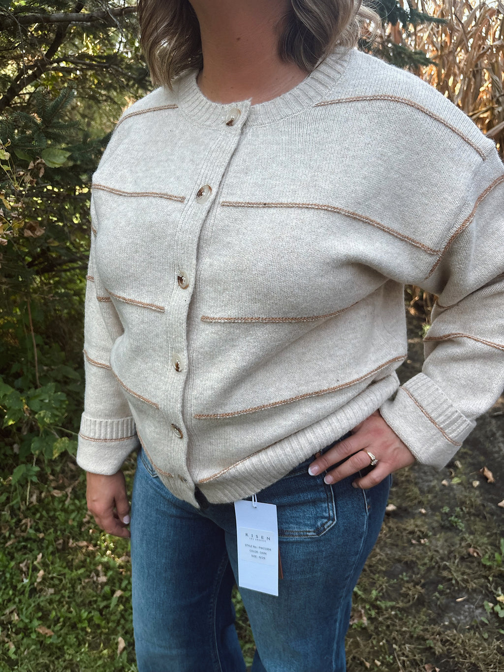 Chestnut Charm Stripe Buttondown Cardigan