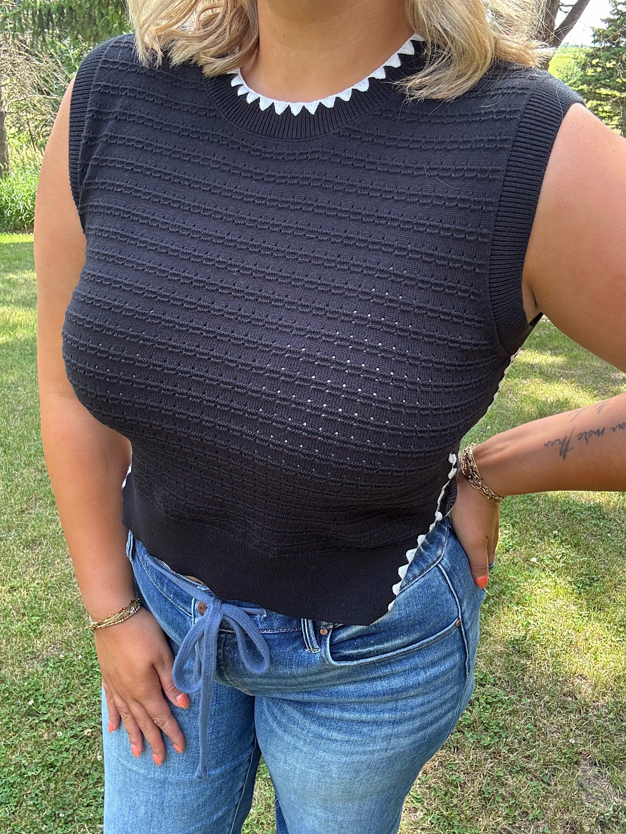 Black Knit Eyelet Tank