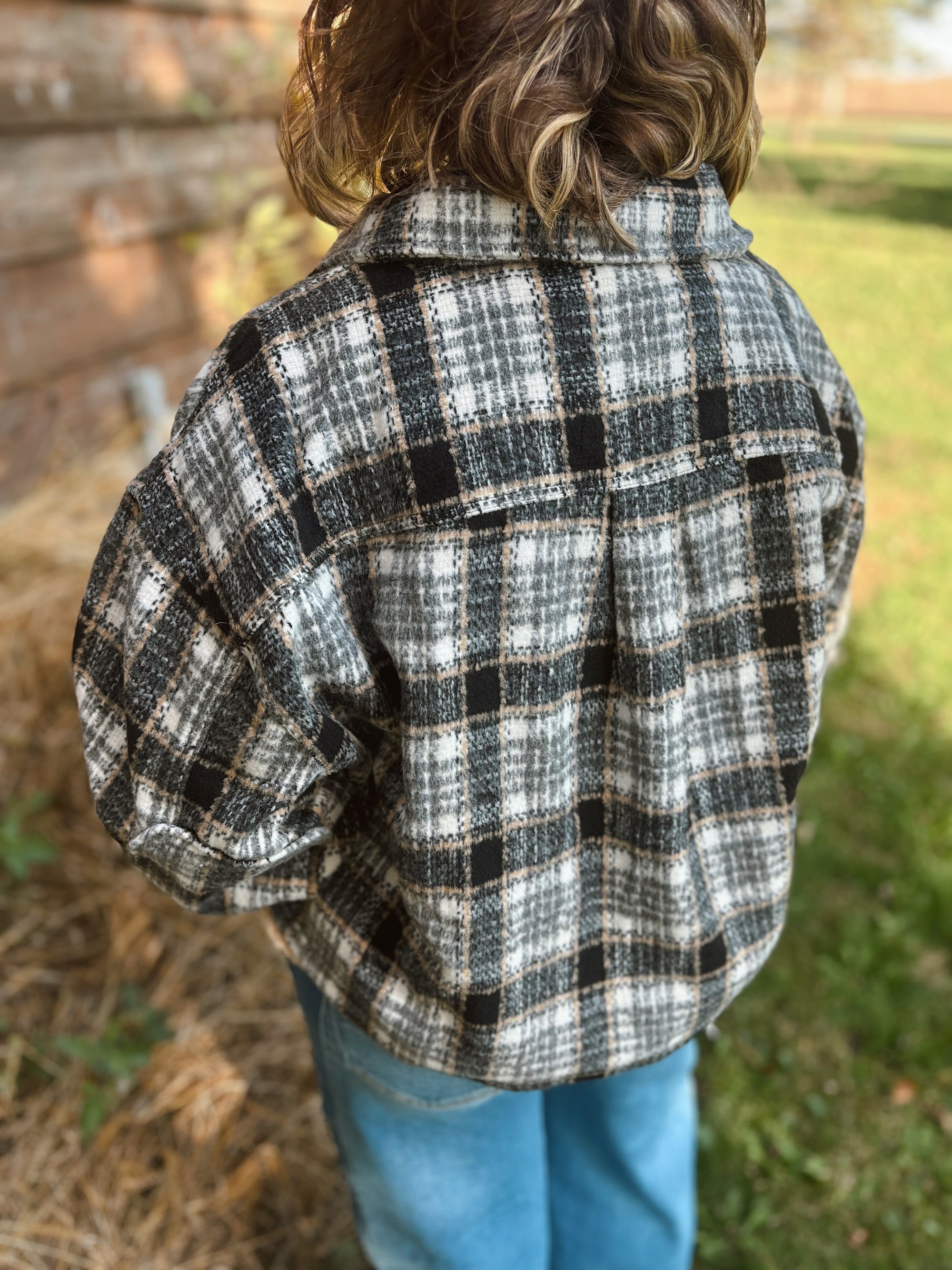 Black Plaid + Pocket Crop Shacket