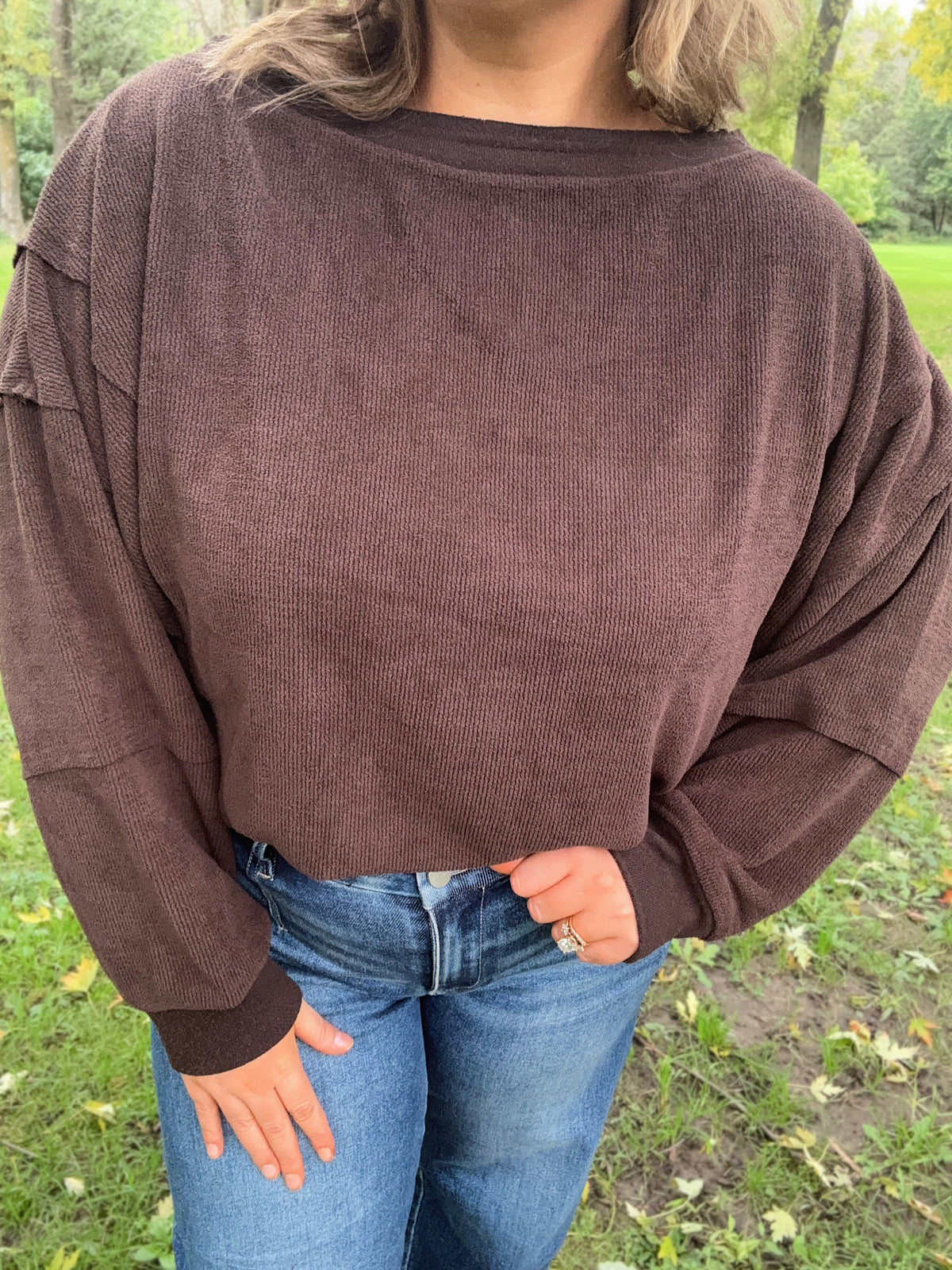 Chocolate Tiered Sleeve Boatneck