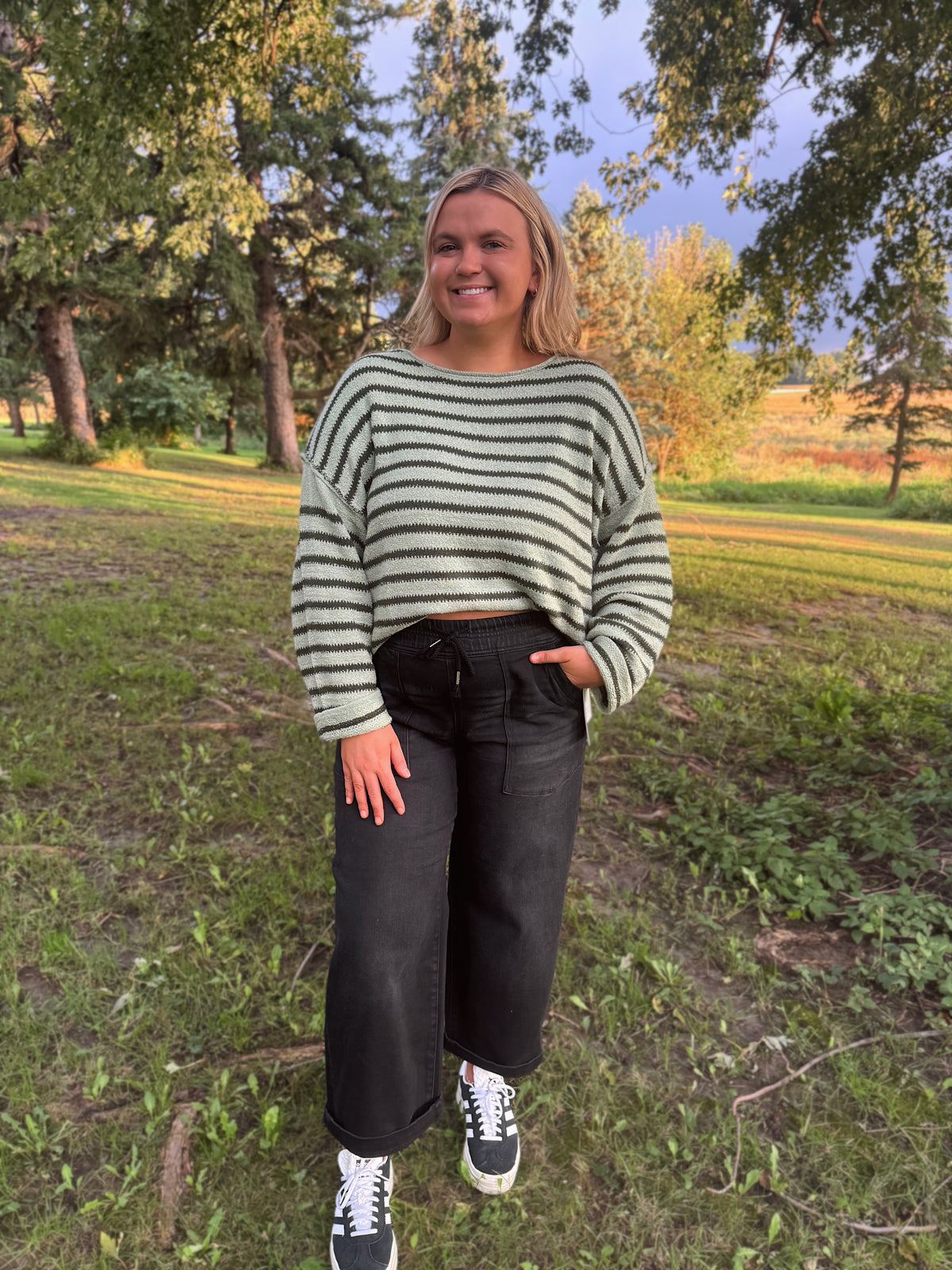 Risen Tie Slouchy Cropped Patch Pocket Jeans- Black