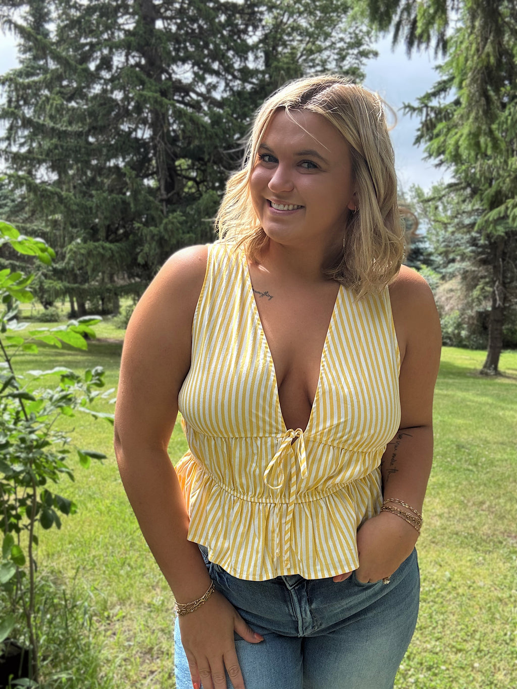 Sunny Stripe Tie Peplum Tank