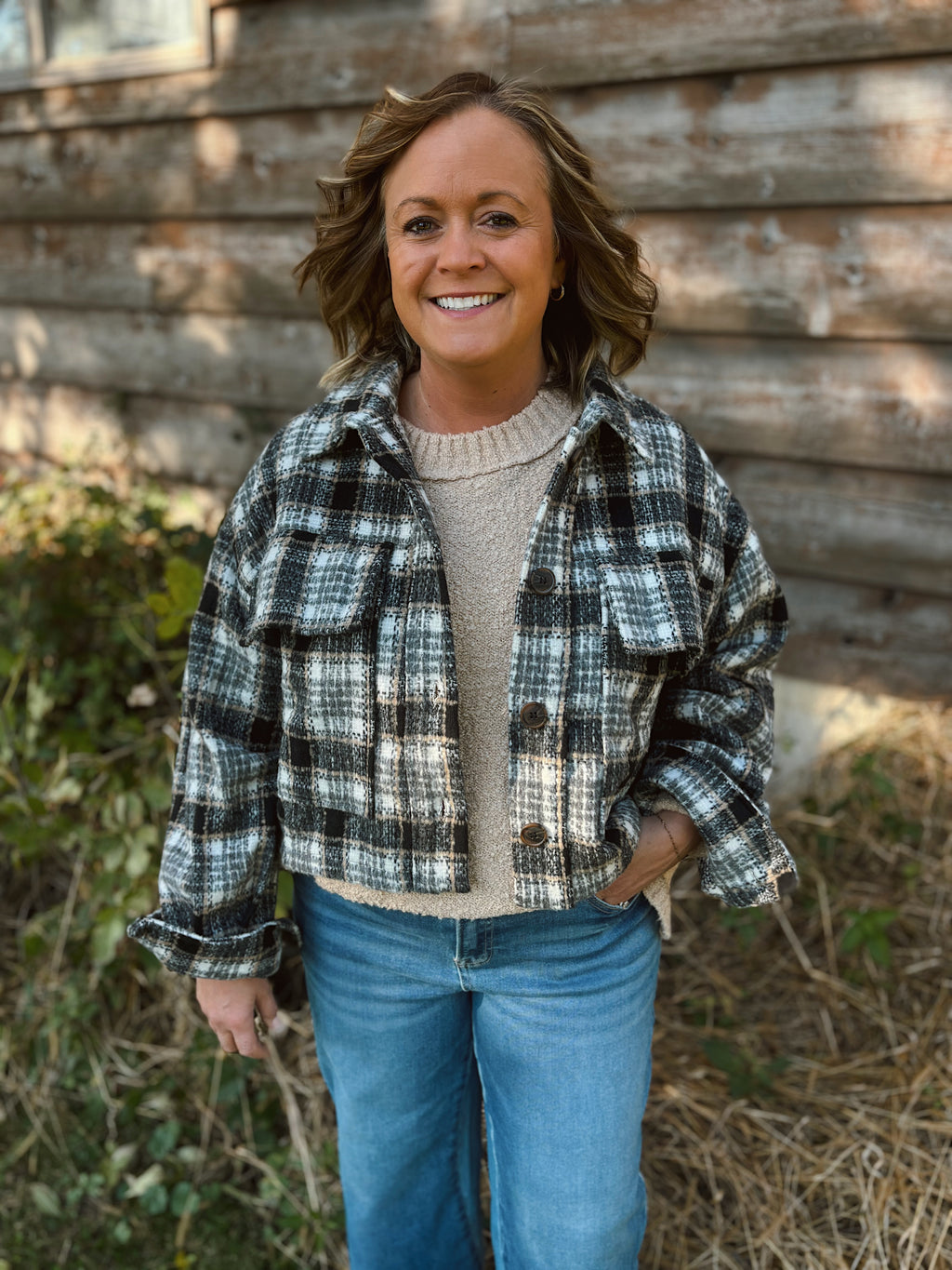 Black Plaid + Pocket Crop Shacket