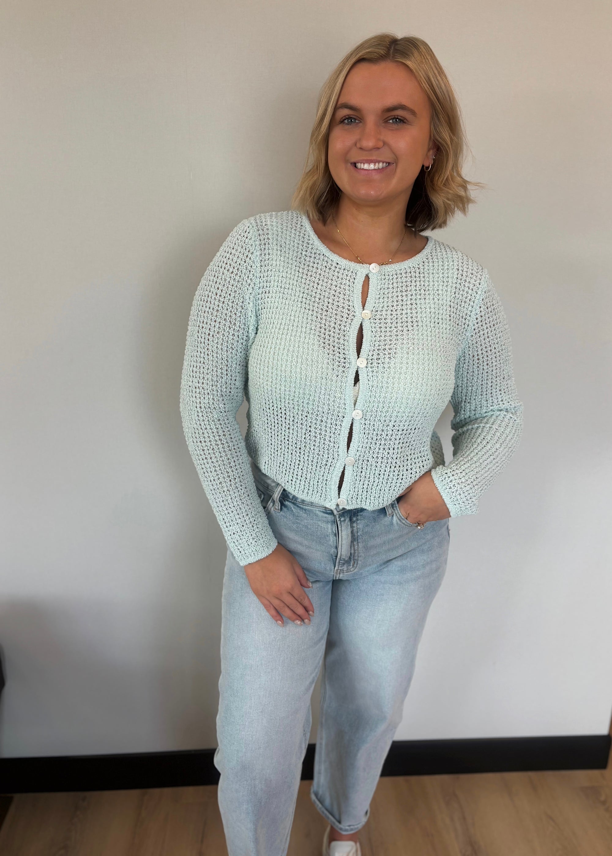 Powder Knit Button Long Sleeve