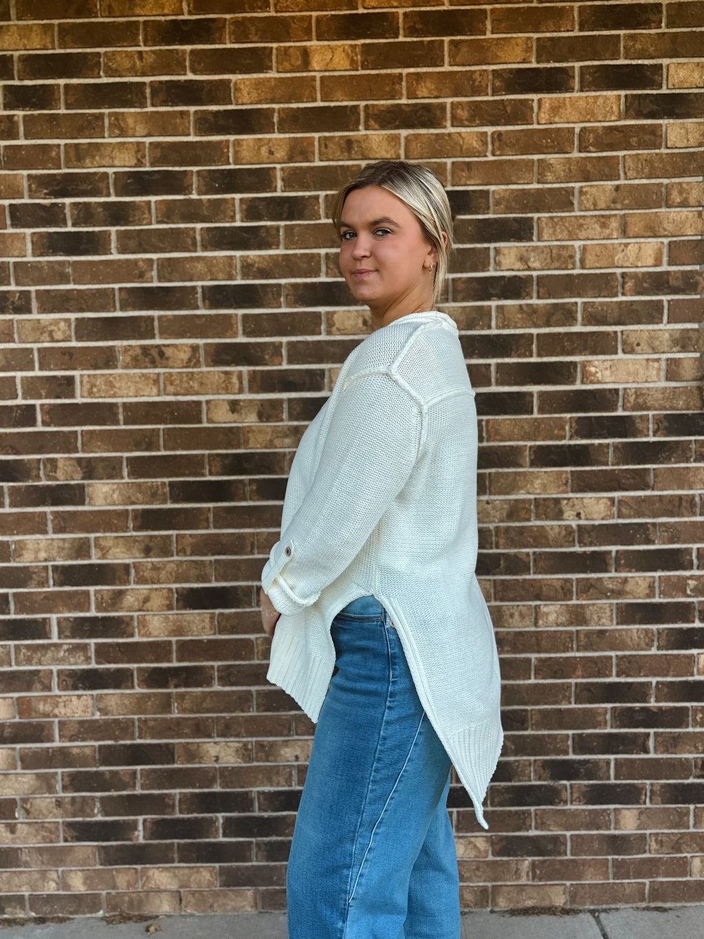 Frosted Cream Dolman Button Henley