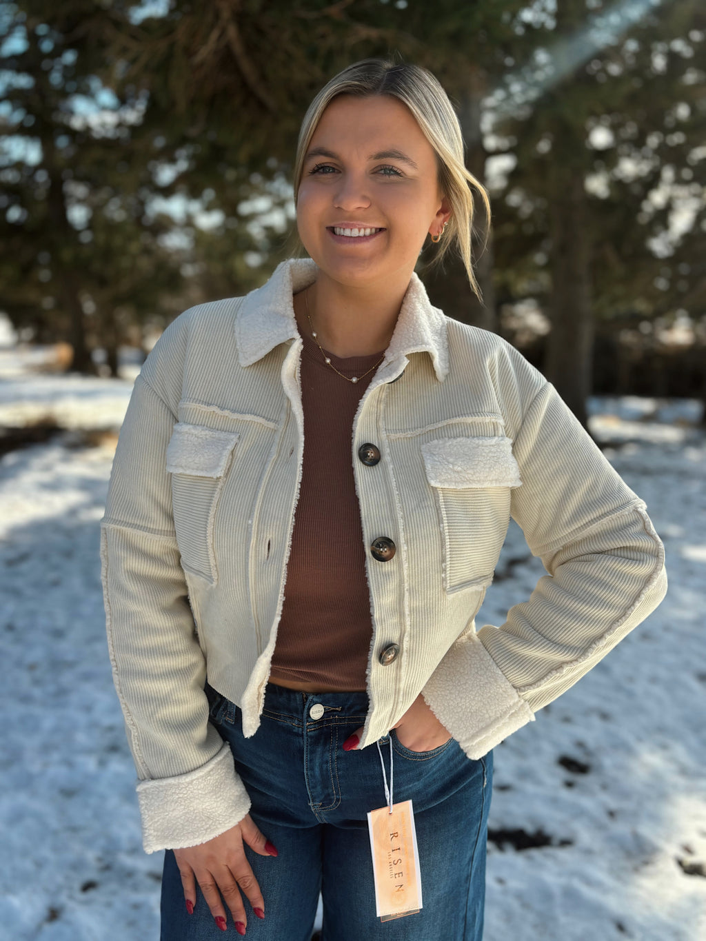 Cream Corduroy Fleece Cropped Jacket