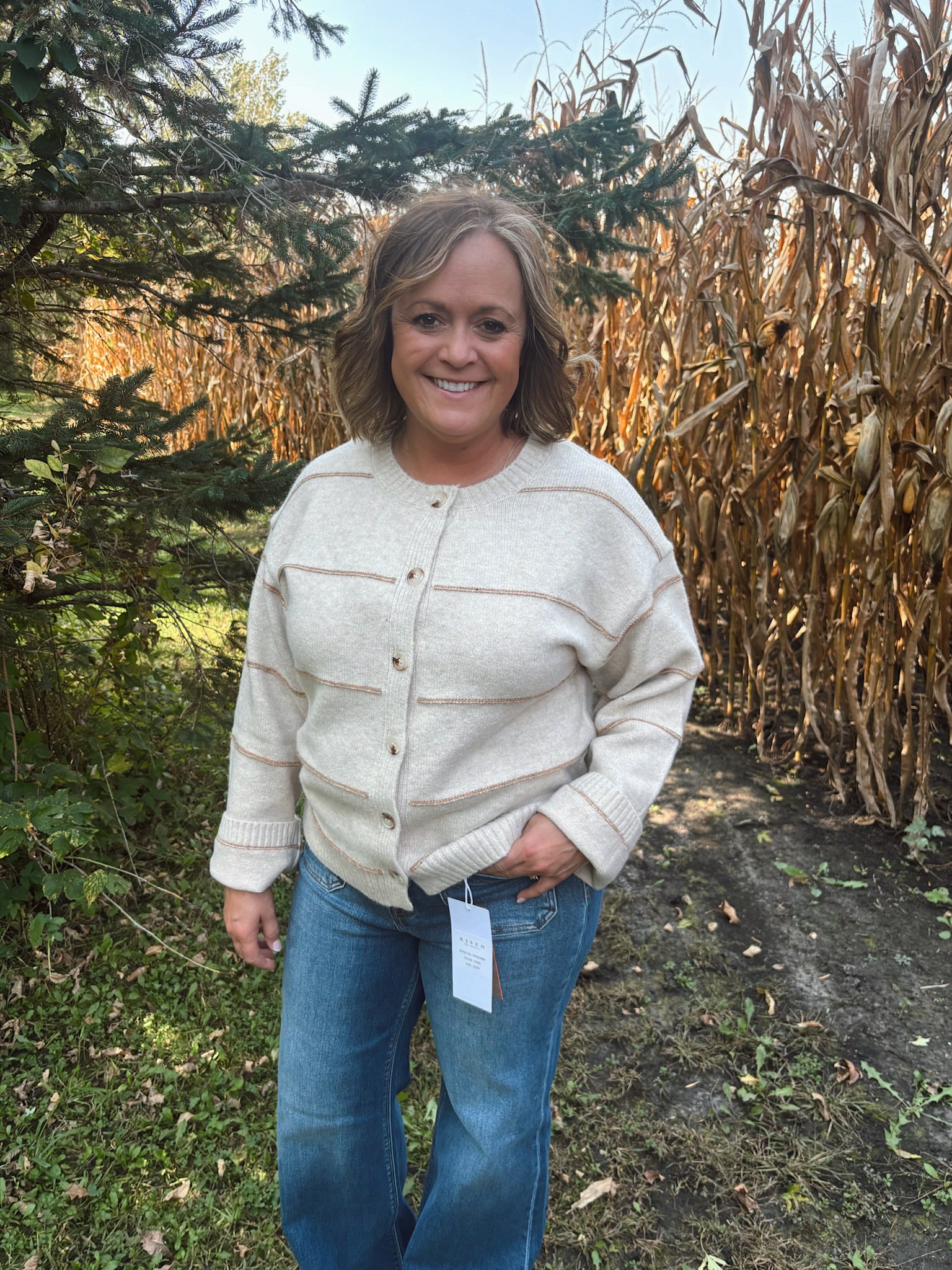 Chestnut Charm Stripe Buttondown Cardigan