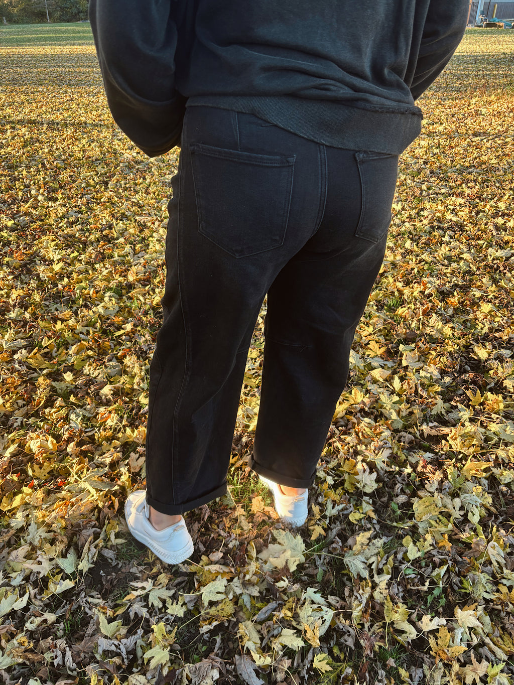 Risen Black High Rise Crop Barrel Cuffed Jeans