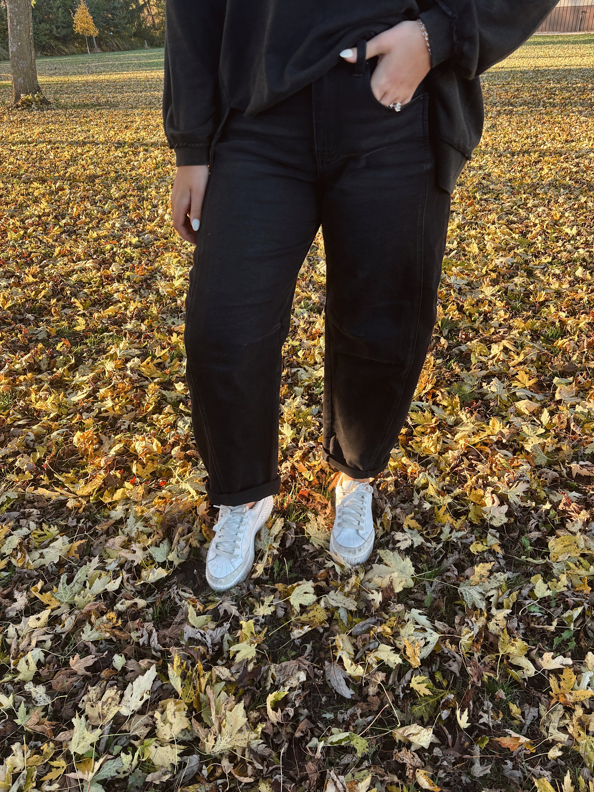 Risen Black High Rise Crop Barrel Cuffed Jeans