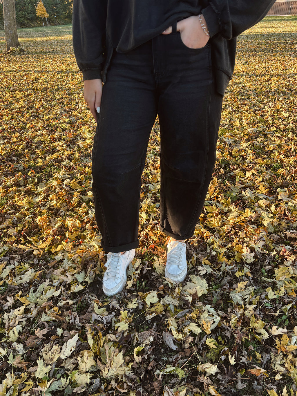 Risen Black High Rise Crop Barrel Cuffed Jeans