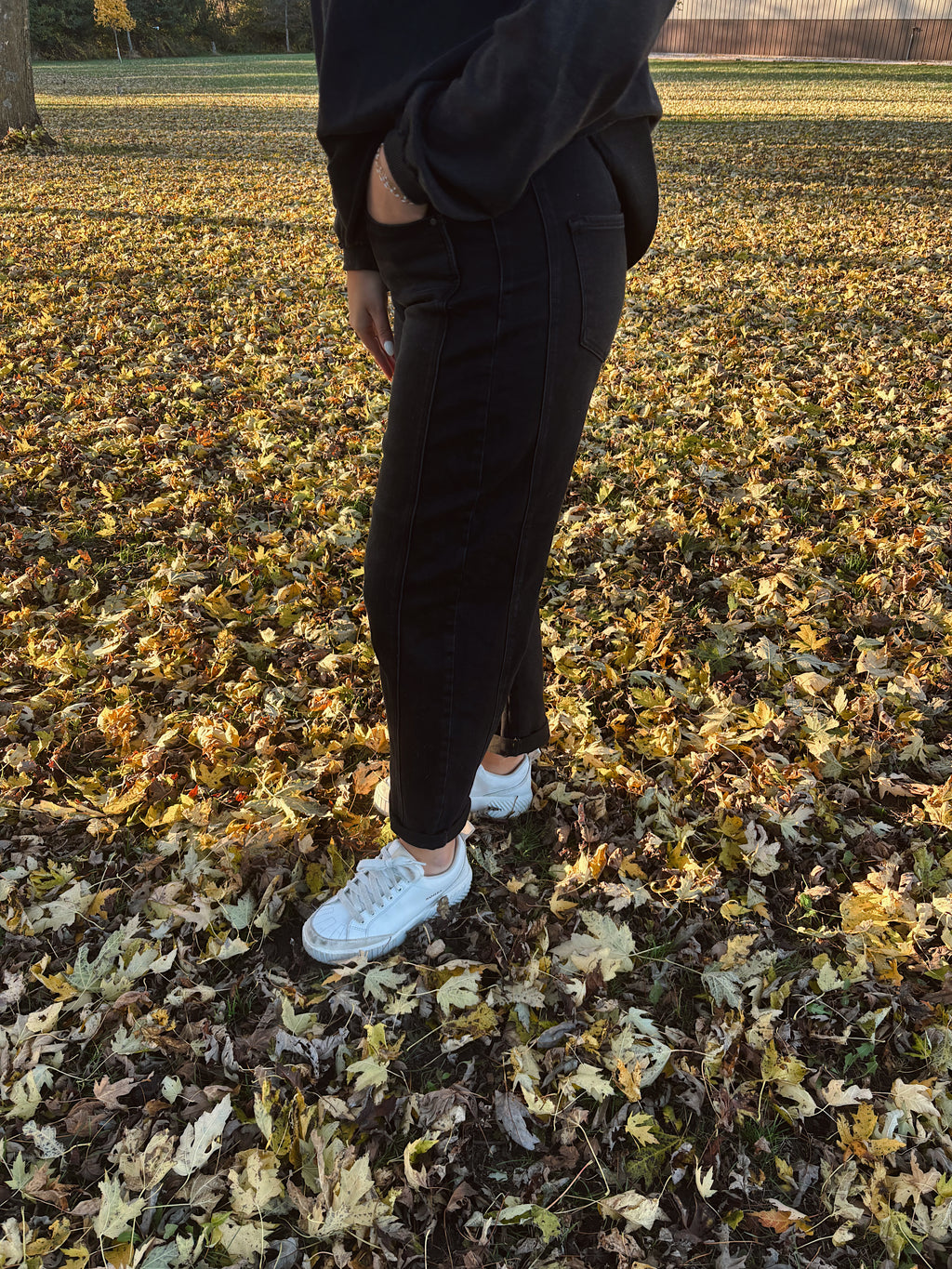 Risen Black High Rise Crop Barrel Cuffed Jeans